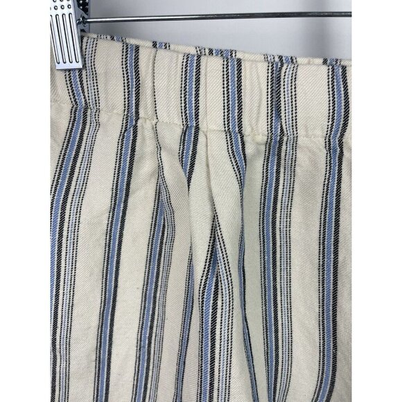 J. Jill Blue Black White Stripe Linen Blend Pull On Elastic Waist Short Size L - Picture 6 of 7